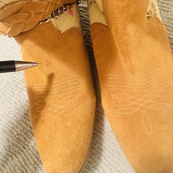 Santa Fe Cowgirl Boots Womens 8.5 Floral Suede Leather Western Boho Feminine - Picture 7 of 7